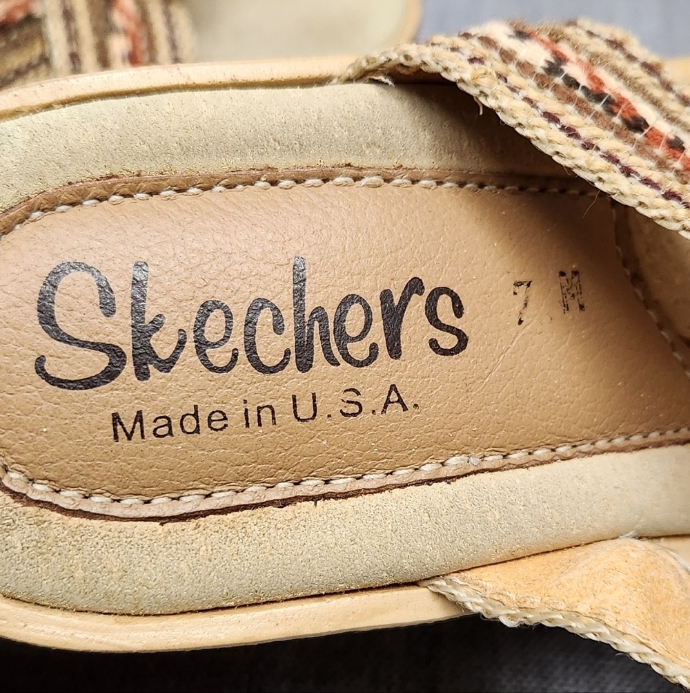 Vintage Skechers High 4 Inch Wedged Slip On Sandals Tan & Brown USA Made. 7 - Picture 7 of 9
